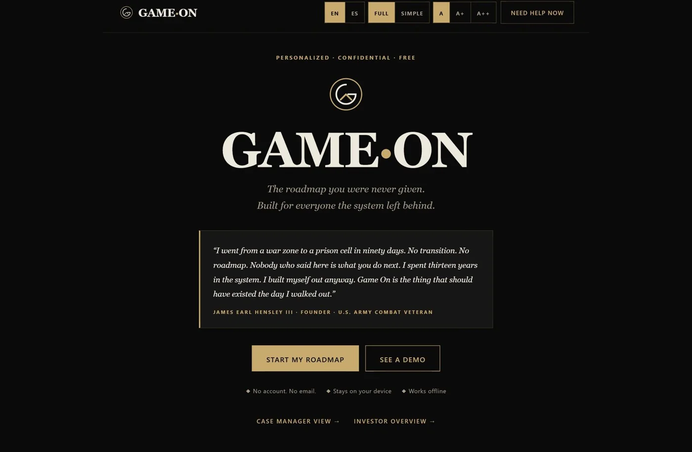 Game On demo homepage
