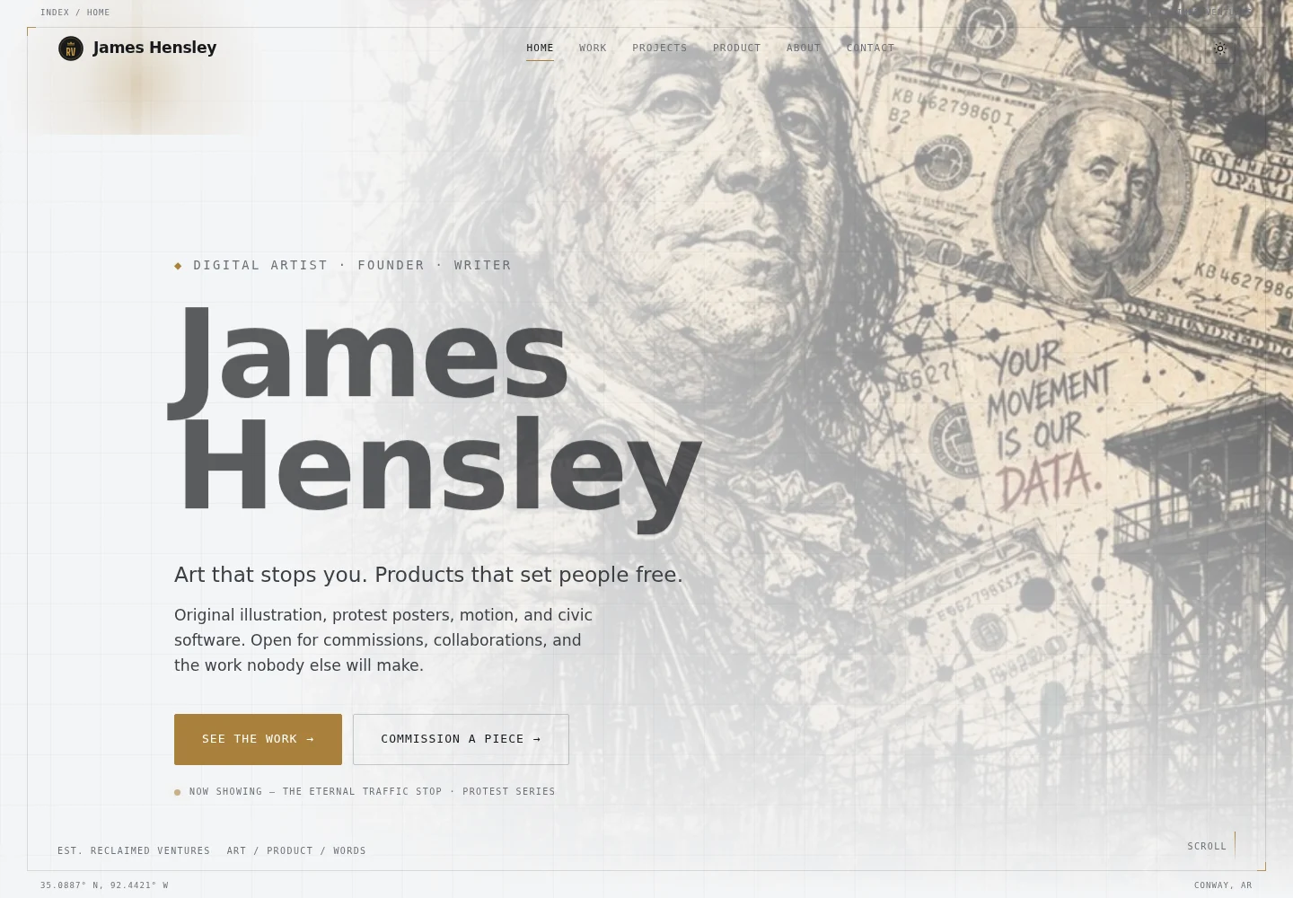 Actual original James Hensley portfolio homepage before the customer-focused redesign